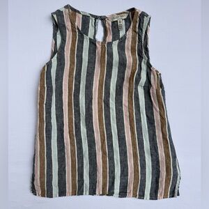 Ellen Tracy 100% linen Sleeveless Vertical Stripe Tank